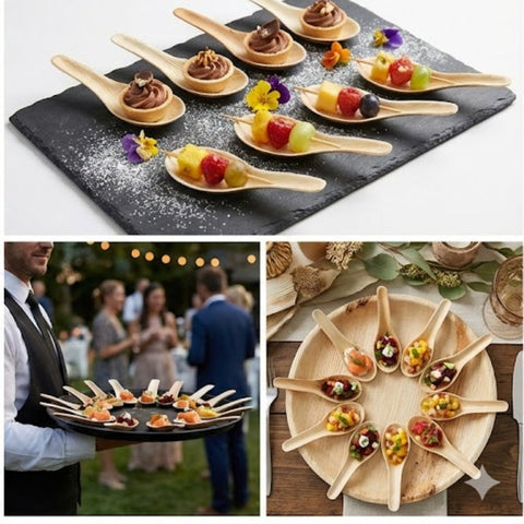 Bamboo & Palm Leaf Tasting Spoons for Catering | Eco-Friendly Appetizer Serveware