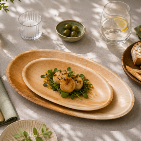 Oval Palm Leaf Plates | Eco-Friendly Disposable Plates | 2 Elegant Sizes - Canape King