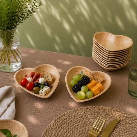 Heart-Shaped Palm Leaf Plates & Bowls | Romantic Eco-Friendly Tableware | 2 Sizes - Canape King