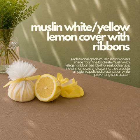 Muslin White/Yellow Lemon Covers with Ribbons | Professional Food Service Covers | 100-Piece Set - Canape King