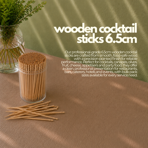 Wooden Cocktail Sticks 6.5cm | Professional Turned & Pointed Picks | Food-Grade Toothpicks - Canape King