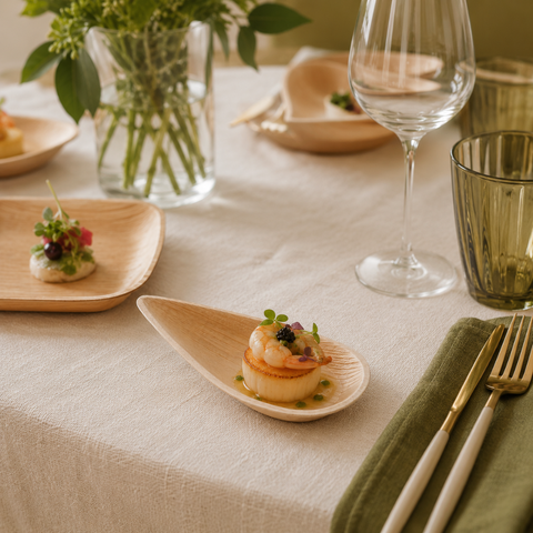 Palm Leaf Teardrop Spoons | Eco-Friendly Tasting Spoons | Elegant Appetizer Serveware - Canape King