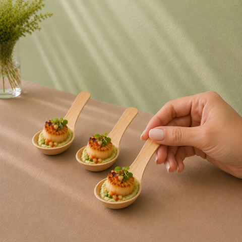 Palm Leaf Canapé Spoons 14cm | Eco-Friendly Tasting Spoons | Premium Appetizer Serveware - Canape King