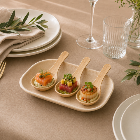 Palm Leaf Canapé Spoons 14cm | Eco-Friendly Tasting Spoons | Premium Appetizer Serveware - Canape King