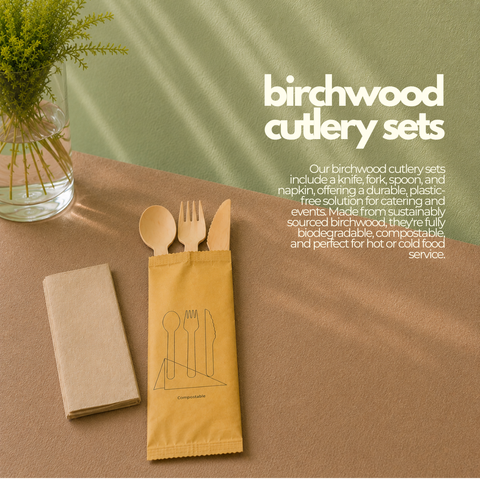 Birchwood Cutlery Sets | Eco-Friendly Wooden Cutlery | Knife, Fork & Spoon Sets - Canape King