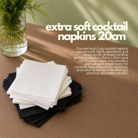 Extra Soft Cocktail Napkins 20cm | Premium 2-Ply Paper Napkins | Professional Bar Service - Canape King