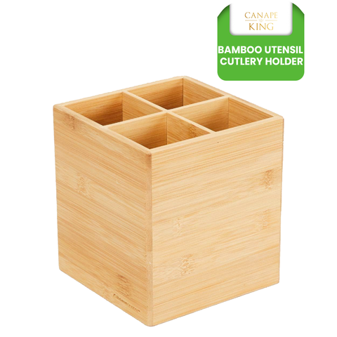 15cm Square Bamboo Cutlery Box | Eco-Friendly Cutlery Holder | Sustainable Service Box