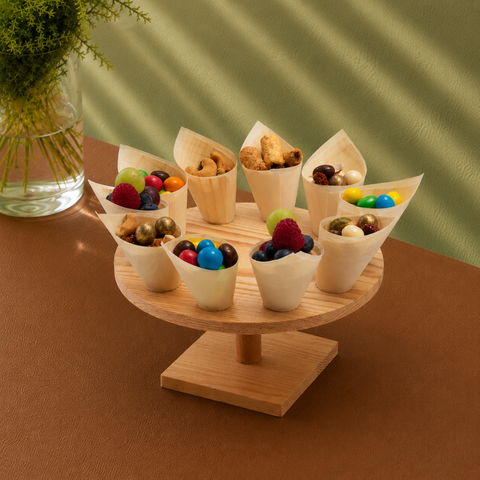 10-hole Wooden Cone Stand | Round Food Display Stand | Professional Serving Holder