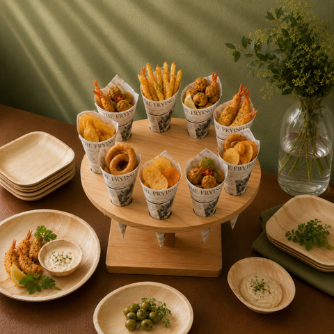 10-hole Wooden Cone Stand | Round Food Display Stand | Professional Serving Holder