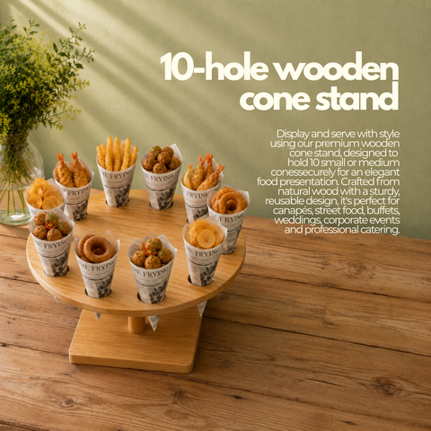 10-hole Wooden Cone Stand | Round Food Display Stand | Professional Serving Holder