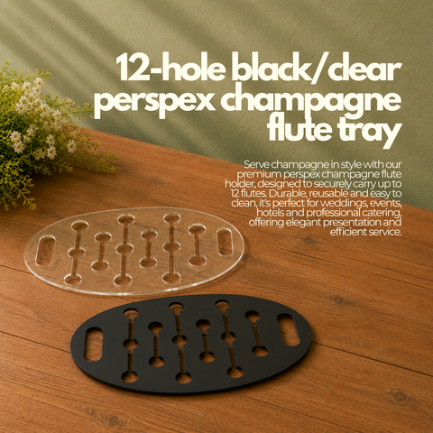 12-Hole Black/Clear Perspex Champagne Flute Tray | Professional Serving Holder | Luxury Drink Display - Canape King