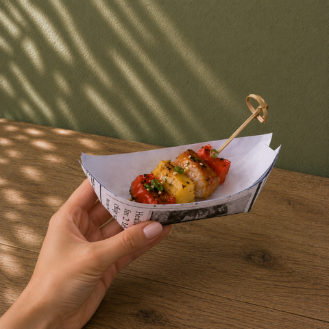 Newspaper Print Food Boats 9-19cm | Retro-Style Serving Boats | Street Food Containers - Canape King