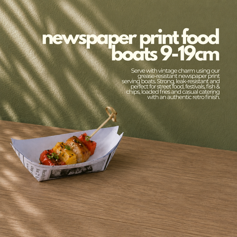 Newspaper Print Food Boats 9-19cm | Retro-Style Serving Boats | Street Food Containers - Canape King
