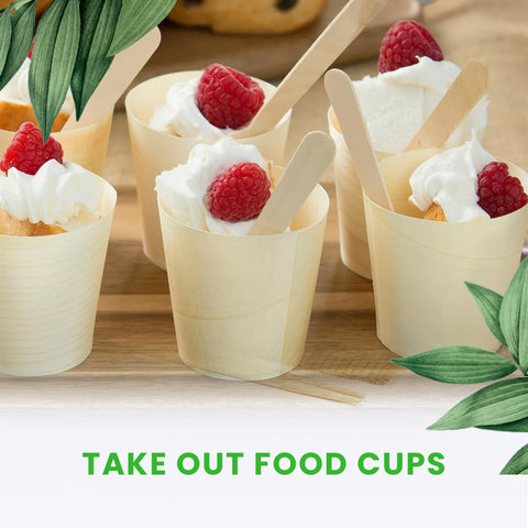 Pinewood Serving Cups | Eco-Friendly Food Cups | Natural Party Serveware | 4 Sizes