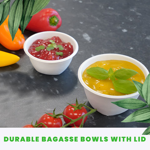 White Bagasse Pots with Lids | Eco-Friendly Food Containers | Sustainable Take-Away Pots