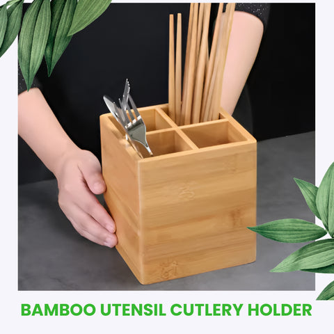 15cm Square Bamboo Cutlery Box | Eco-Friendly Cutlery Holder | Sustainable Service Box