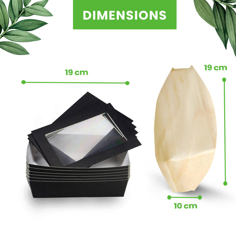 450-Piece Restaurant Starter Bundle | Palm Leaf Bowls, Wooden Cutlery, Pinewood Cups & Serving Boats Set | (100 persons)