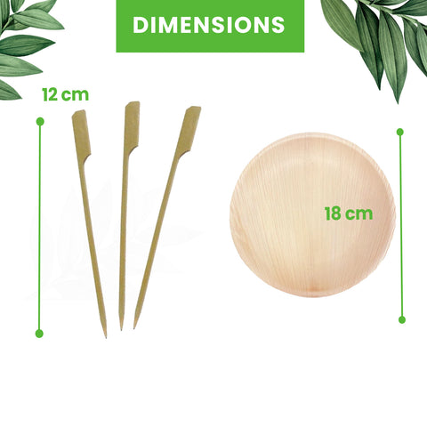 500-Piece Festival Food Bundle | Palm Leaf Plates, Wooden Forks, Bamboo Skewers, Square Takeaway Boxes & Pinewood Boats Set | (100 persons)