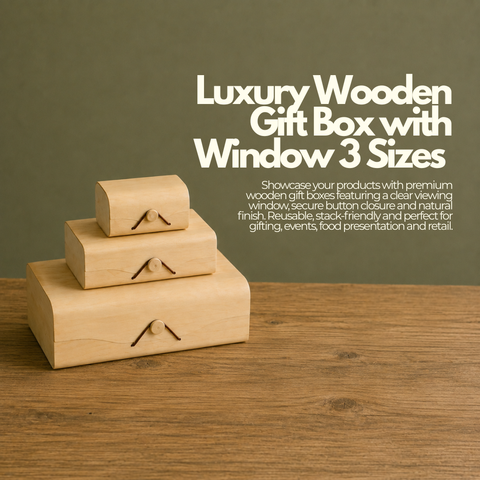 Luxury Wooden Gift Box with Window 3 Sizes | Premium Display Box | Reusable Presentation Container