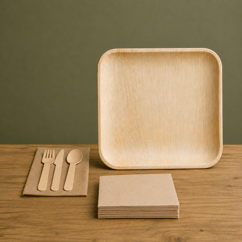 125-Piece Eco Party Bundle | Palm Leaf Plates, Cutlery & Napkins Set | Complete Party Pack - Canape King