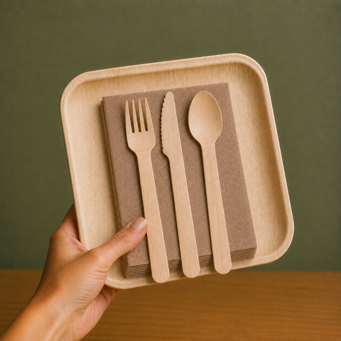 125-Piece Eco Party Bundle | Palm Leaf Plates, Cutlery & Napkins Set | Complete Party Pack - Canape King