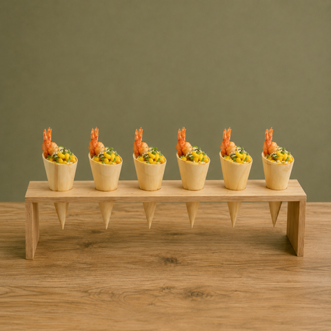 Long Wooden 6-Hole Cone Stand | Premium Food Display | Professional Serving Stand - Canape King