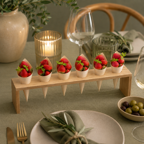 Long Wooden 6-Hole Cone Stand | Premium Food Display | Professional Serving Stand - Canape King