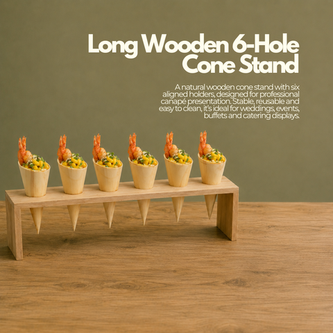 Long Wooden 6-Hole Cone Stand | Premium Food Display | Professional Serving Stand