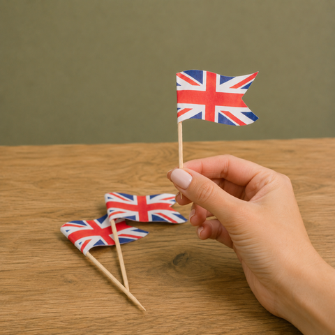 Union Jack Flag Skewers 10cm | British Theme Party Picks | Patriotic Food Skewers - Canape King
