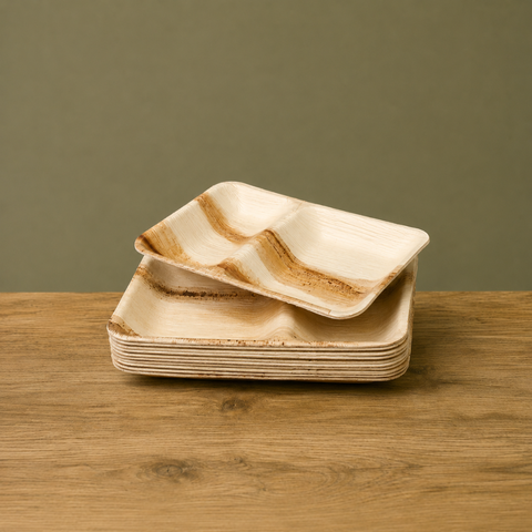 Two-Compartment Palm Leaf Plates | Eco-Friendly Divided Plates | Premium Dining Plates - Canape King
