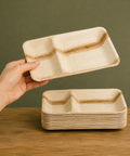 Two-Compartment Palm Leaf Plates | Eco-Friendly Divided Plates | Premium Dining Plates - Canape King
