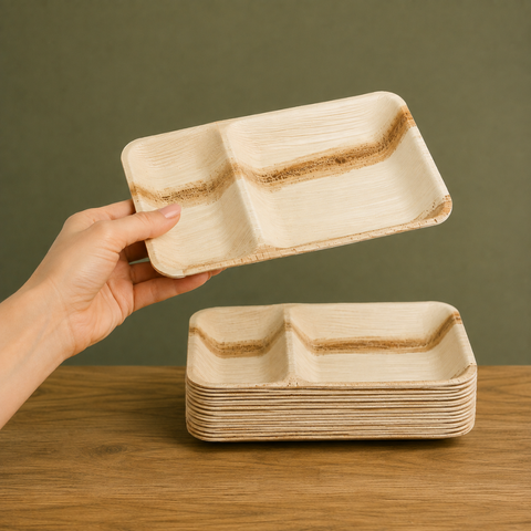 Two-Compartment Palm Leaf Plates | Eco-Friendly Divided Plates | Premium Dining Plates - Canape King