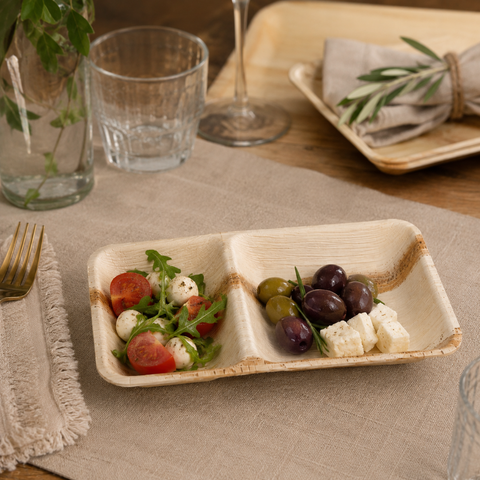 Two-Compartment Palm Leaf Plates | Eco-Friendly Divided Plates | Premium Dining Plates - Canape King