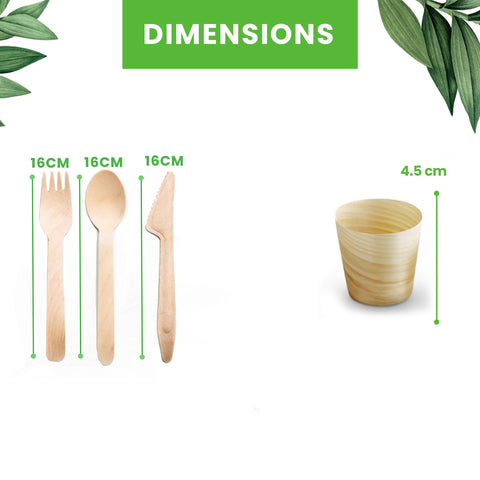 450-Piece Restaurant Starter Bundle | Palm Leaf Bowls, Wooden Cutlery, Pinewood Cups & Serving Boats Set | (100 persons)
