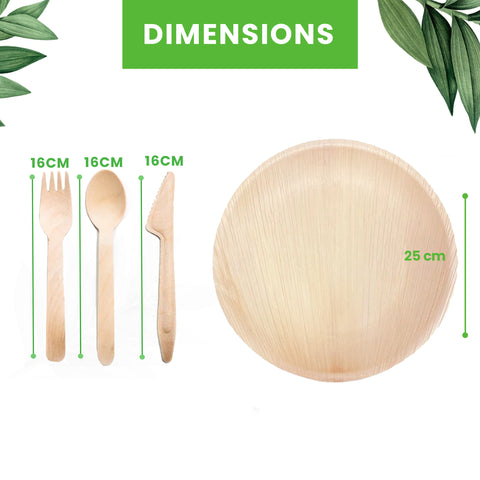 500-Piece Festival Food Bundle | Palm Leaf Plates, Wooden Forks, Bamboo Skewers, Square Takeaway Boxes & Pinewood Boats Set | (100 persons)