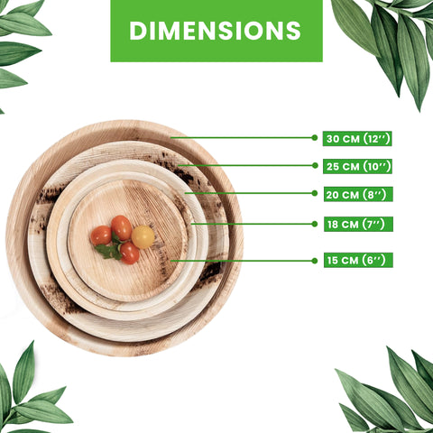 15-30cm Round Palm Leaf Plates | Premium Eco-Friendly Disposable Plates | 6 Sizes
