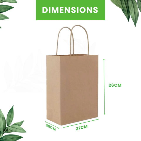 Kraft Paper Bags with Twisted Handles | Eco-Friendly Shopping Bags | 26x20x27cm