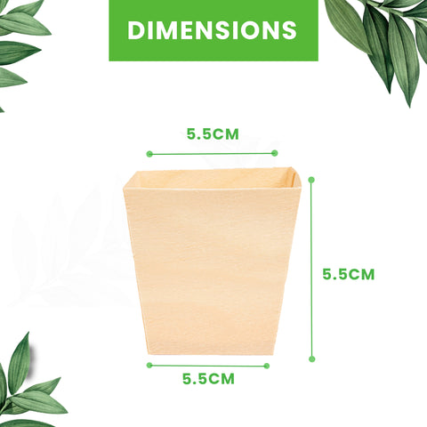 5.5cm Square Pinewood Eco-Friendly Food Container | Natural Mini Serving Cup