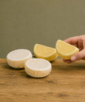Muslin White/Yellow Lemon Wedge Bags | Elasticated Citrus Covers | Professional Food Service - Canape King