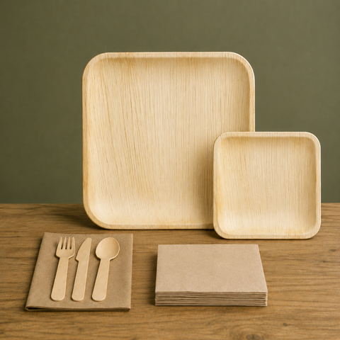 150-Piece Eco Party Bundle | Palm Leaf Plates, Cutlery & Napkins Set | Complete Entertaining Pack - Canape King
