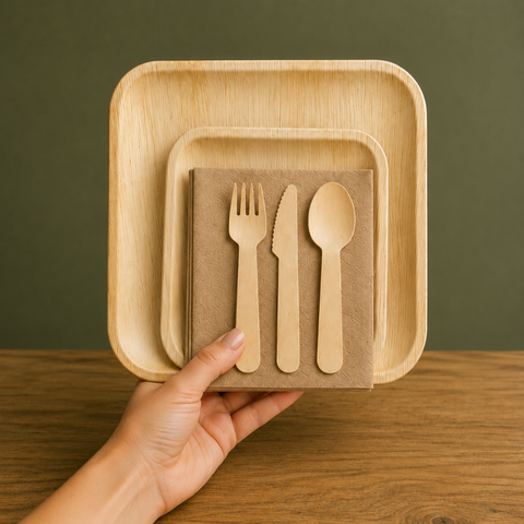 150-Piece Eco Party Bundle | Palm Leaf Plates, Cutlery & Napkins Set | Complete Entertaining Pack - Canape King