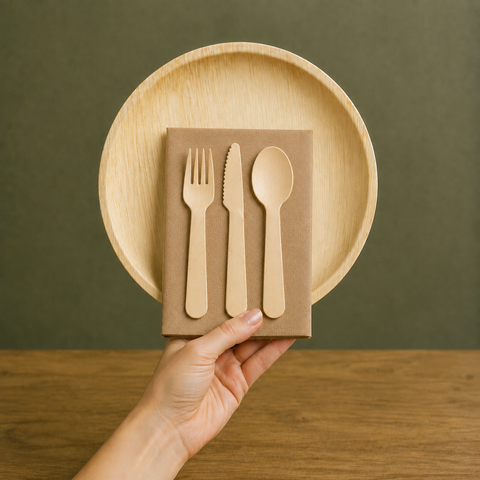 125-Piece Eco Pack | Round Palm Leaf Party Bundle | 25cm Plates, Cutlery & Napkins Set - Canape King