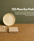 125-Piece Eco Pack | Round Palm Leaf Party Bundle | 25cm Plates, Cutlery & Napkins Set - Canape King