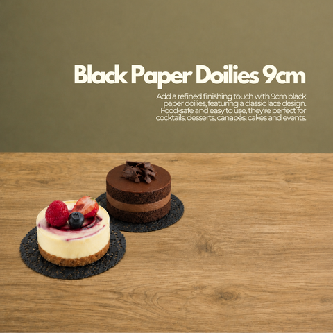 Black Paper Doilies 9cm | Elegant Lace Design | Professional Food Service Doilies - Canape King