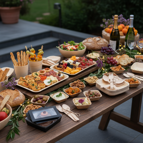 450-Piece Restaurant Starter Bundle | Palm Leaf Bowls, Wooden Cutlery, Pinewood Cups & Serving Boats Set | (100 persons)