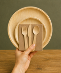 150-Piece Eco Pack | Round Palm Leaf Party Bundle | 25cm Plates, Cutlery & Napkins Set - Canape King