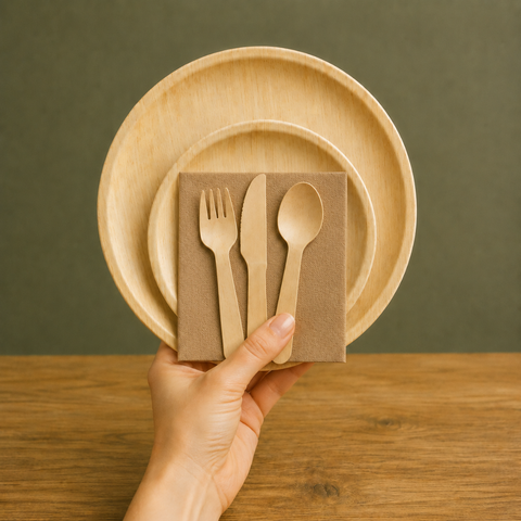 150-Piece Eco Pack | Round Palm Leaf Party Bundle | 25cm Plates, Cutlery & Napkins Set - Canape King