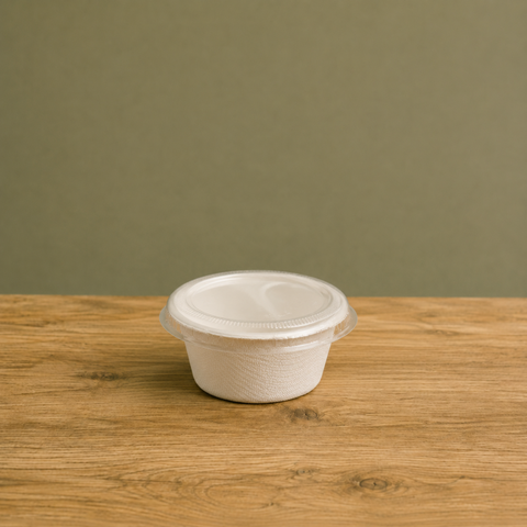 2oz/4oz White Bagasse Pots with Lids | Eco-Friendly Food Containers | Sustainable Take-Away Pots - Canape King