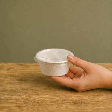 2oz/4oz White Bagasse Pots with Lids | Eco-Friendly Food Containers | Sustainable Take-Away Pots - Canape King