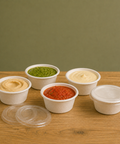 2oz/4oz White Bagasse Pots with Lids | Eco-Friendly Food Containers | Sustainable Take-Away Pots - Canape King